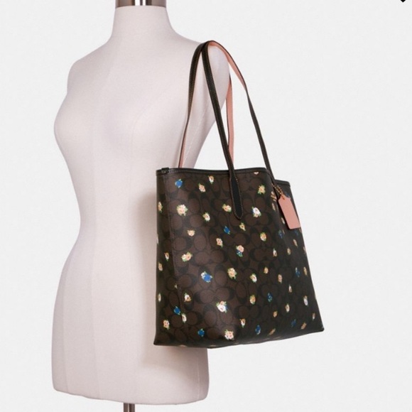 Coach Signature Vntg Rose Tote Brown Black Multicolor Sz 13Lx 11 1/2H x … - Picture 3 of 17